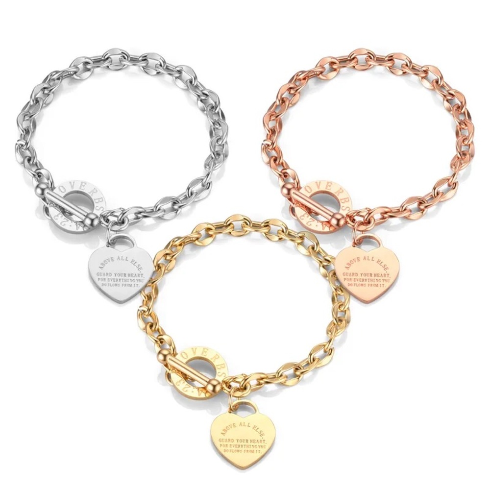 “Guard Your Heart” Toggle Bracelet - Rose Gold Plated - Picture 3 of 7